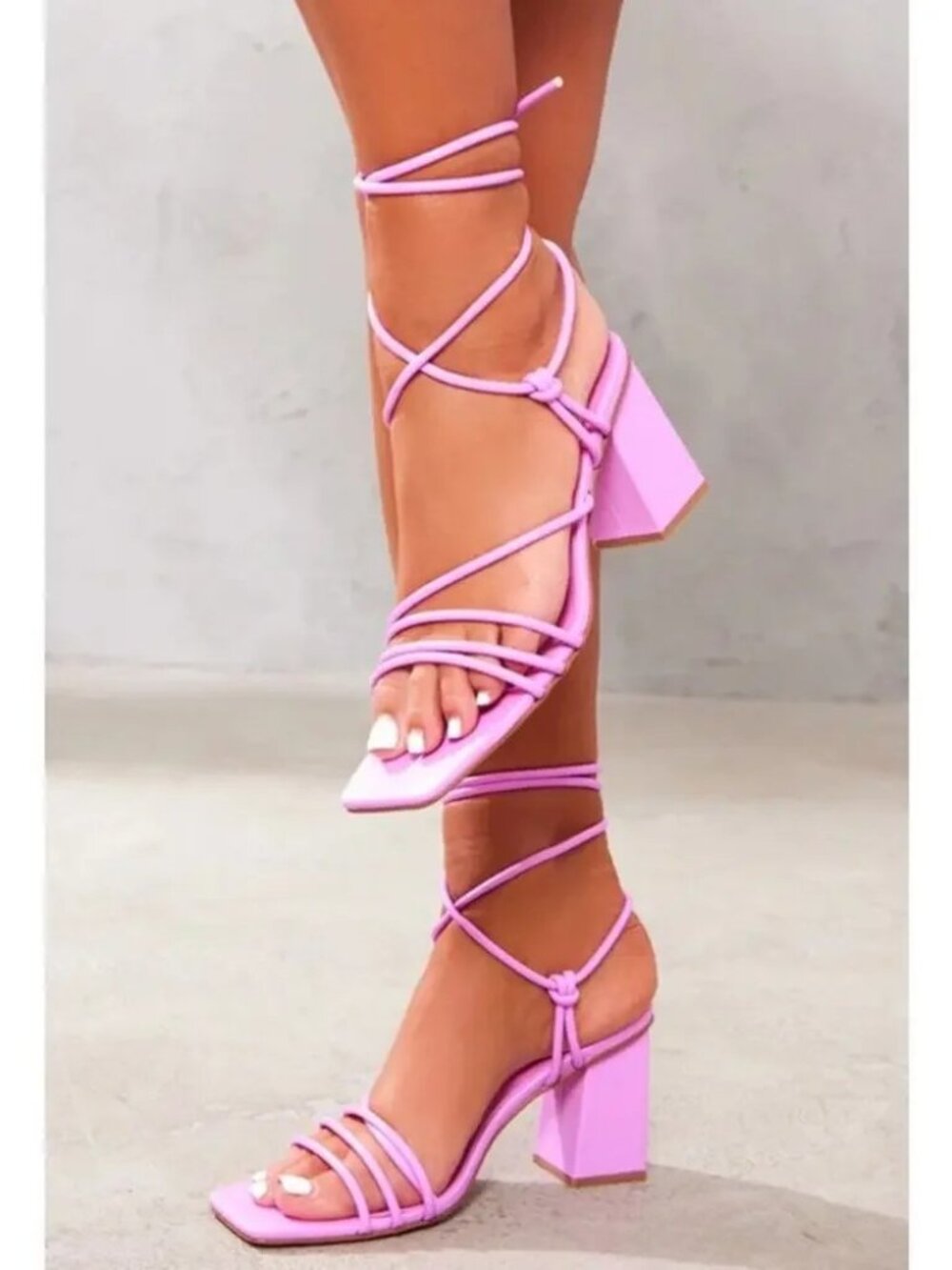 PrettyLittleThing Square Toe Strappy Block Heeled Sandals Pink Size 10 NWT